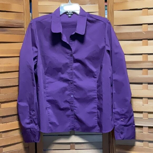 George Purple Button Down Shirt Women XXL 20 Cotton Blouse Polyester - Picture 1 of 7